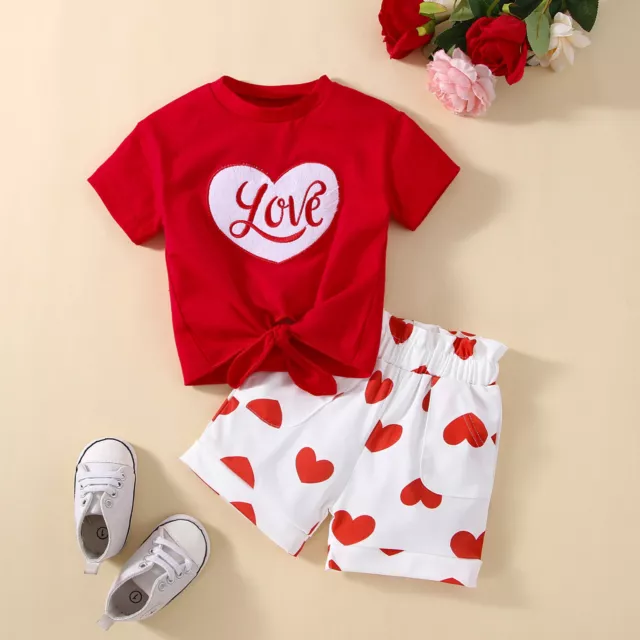 Kids Toddler Baby Girls Valentine's Day Spring Summer Print Cotton Short Sleeve