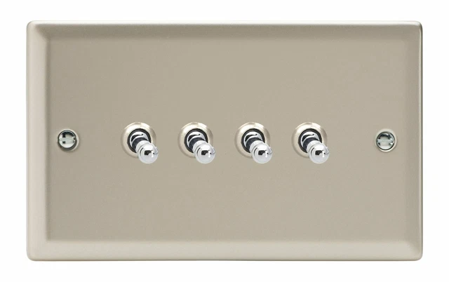Varilight XNT9 Classic Satin Chrome 4 Gang 10A 1 or 2 Way Toggle Light Switch