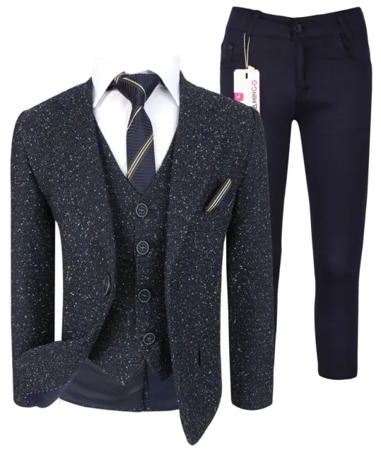 Kids Cosmo Tweed Modern Fit Wedding Suit Page Boys Prom Party Suit