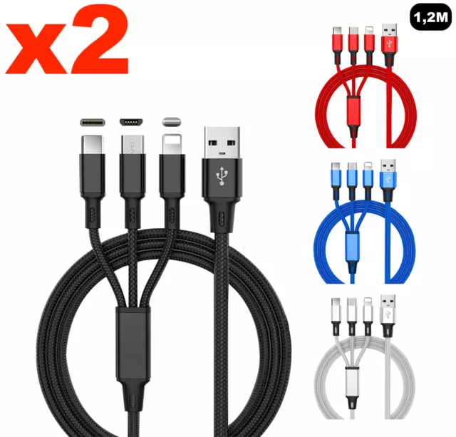 2x 3 in 1 Ladekabel USB C Kabel für Samsung fürApple Micro USB Lade Kabel NEU