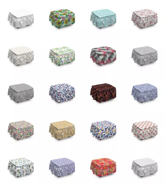 Ambesonne Flower Design Ottoman Cover 2 Piece Slipcover Set and Ruffle Skirt