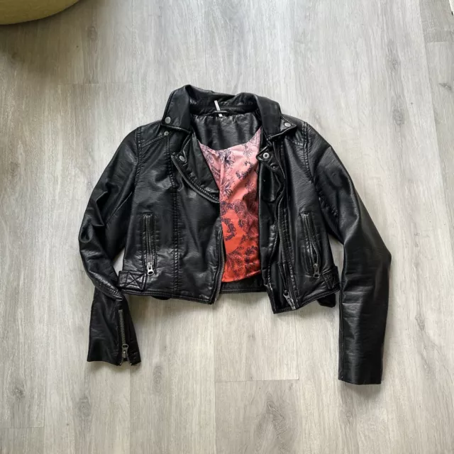 Free People Jacket Black Faux Leather Moto Biker Women's Xs