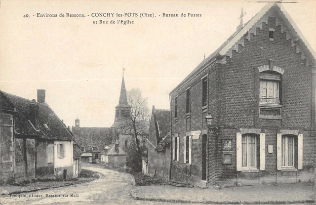 Cpa 60 Conchy Les Pots Bureau De Poste Et Rue Eglise