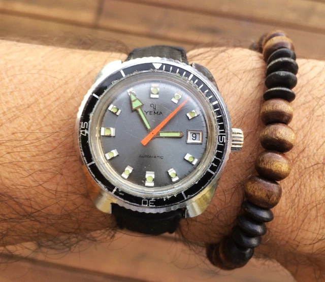 Montre Vintage Yema Sous-Marine Automatique - Années 70 - Fabriquée En France - Cadran Bleu/rouge