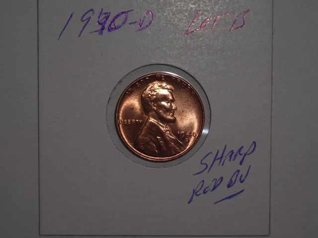 wheat penny 1940D LINCOLN CENT SHARP RED BU 1940-D UNC RED LUSTER LOT #B
