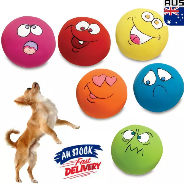 6Pcs Pet Cat Dog Teeth Squeaker Ball Puppy Squeaky Sound Face Fetch Play Toy NEW