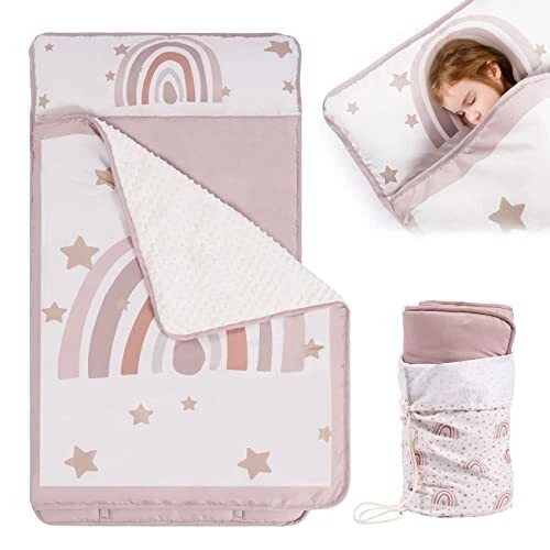 Alfombra de siesta para niños pequeños cálida con almohada extraíble y manta vischina de lana,