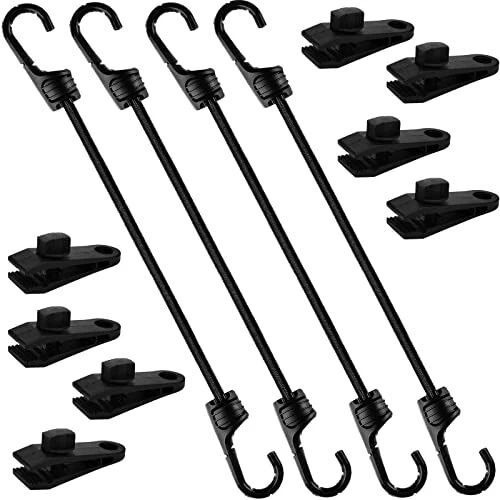 24 Inch Bungee Cord with Dual Hooks, Heavy Duty Outdoor 4Pack 8mm Elastic Bun...