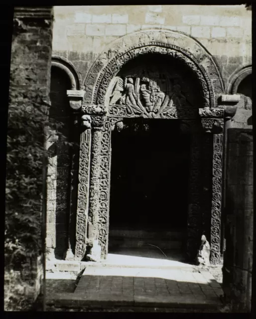 ANTIQUE Magic Lantern Slide ELY CATHEDRAL NORTH DOOR C1910 PHOTO CAMBRIDGESHIRE