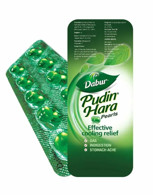 DABUR Pudin Hara Pearl Herbal 50 Capsules, Gas Stomach Ache Indigestion - F/Ship