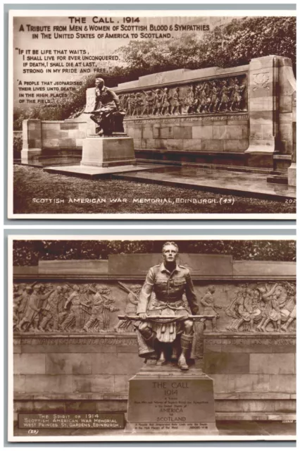 The Call SCOTTISH AMERICAN War Memorial EDINBURGH Real Photo Postcards x2