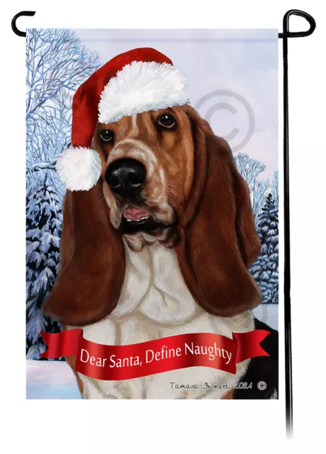 Dear Santa, Define Naughty Garden Flag - Brown and White Basset Hound 010