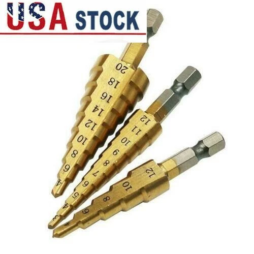 3X Drill Bit Set Titanium HSS Steel Cone Step Quick Change 1/4" Shank Hole Cut