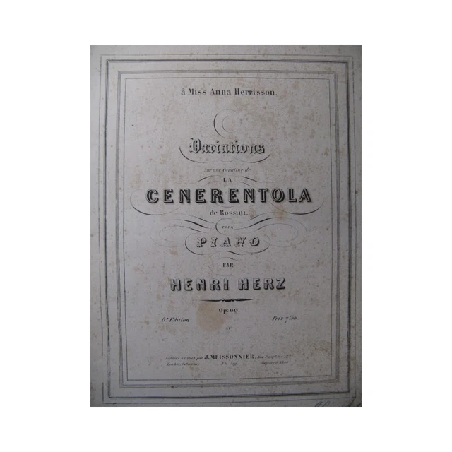 HERZ Henri La Cenerentola Rossini Piano ca1840