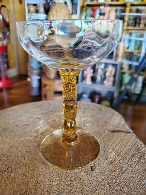 Rare Morgantown Polynesian Amber Tiki Stem Optic glass Trader Vic's Kahiki Rare Morgantown Polynesian Amber Tiki Stem Optic glass Trader Vic's Kahiki