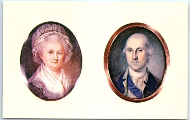 Postcard George and Martha Washington Miniature Portraits Mount Vernon Museum