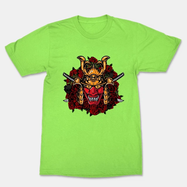 Japanese Red Devil Armor Samurai with Rose Skulls Unisex Funny Graphics T-Shirt