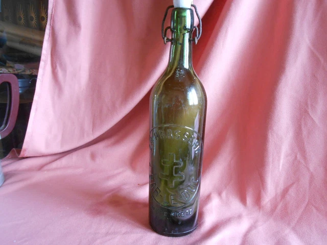 Ancienne Bouteille Verre Dauge & Fils St Dizier Avec Bouchon Porcelaine