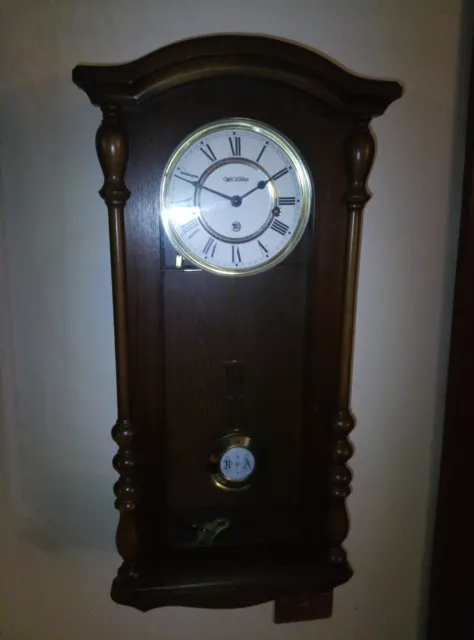 WM WIDDOP Wooden Key Wound Mechanical Pendulum Wall Clock Westminster Chime 57cm