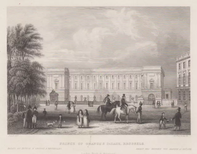 Belgien Brüssel Palast Original Stahlstich Shury 1837