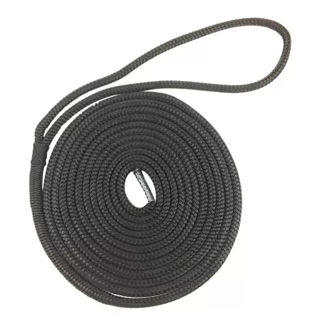 Black Dockline Double Braid on Braid Polyester Mooring Rope Dock Lines 10mm-16mm