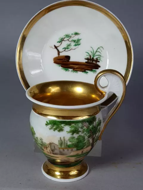 Taza de Aprox. 1800 Porcelana Antiguo París Decoración Pintados Paisaje / Muy