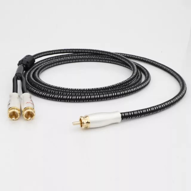 Single RCA Male to 2-RCA Male Gold-Plated Y-Splitter Cable
