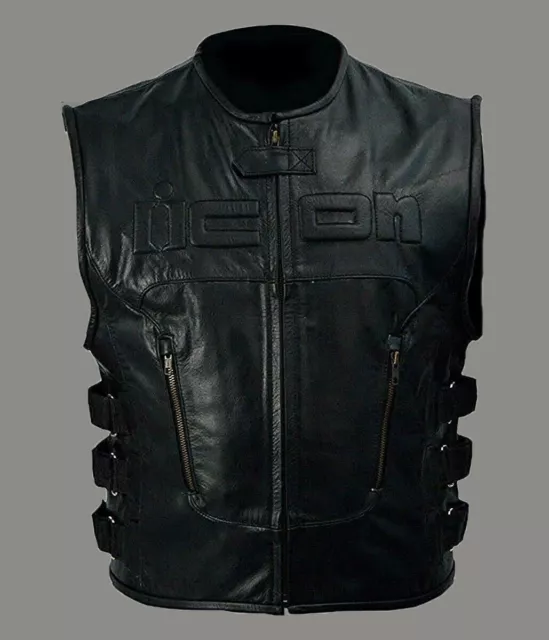Giacca da indossare Icon Skull Racer Uomo Biker Vera Pelle Elegante Tessuto Moto 2
