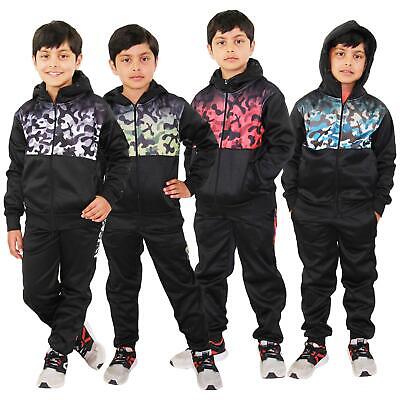 Kids Boys Girls Tracksuit Camouflage Panelled Hooded Top & Bottom Jogging Suits