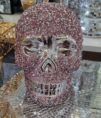 New Crystal Diamond Crushed Skull Ornament Decor Bling Silver Pink Shelf Sitter