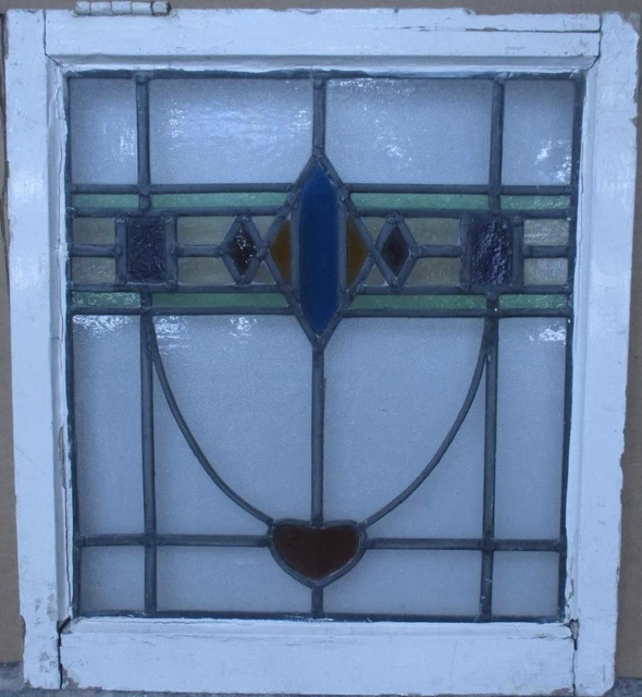 MIDSIZE OLD ENGLISH LEADED STAINED GLASS WINDOW Pretty Geometric 20.75" x 23"