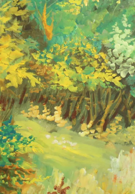 Vintage fauvist oil painting forest landscape
