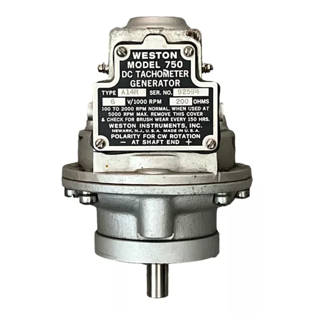 Weston Instruments DC Tachometer Generator Model 750 Type A14R