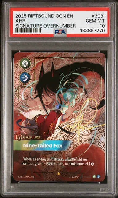 2025 RIFTBOUND ORIGINS Signature Overnumber #303* Ahri -Nine-Tailed Fox ...