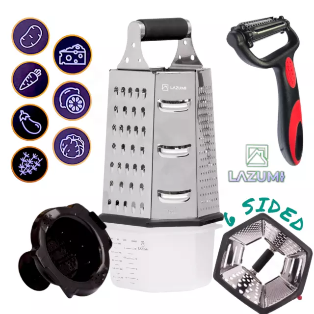 7-in-1 Cheese Grater With Storage Lid Food Vegetable Kitchen 6 Sided Slicer Box