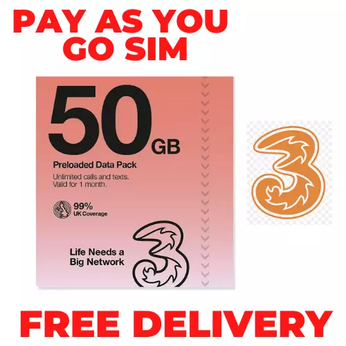 Three SIM Card PAYG Nano/Micro/Standard TRIO SIMCARD UK Pay As You Go UK SimCard
