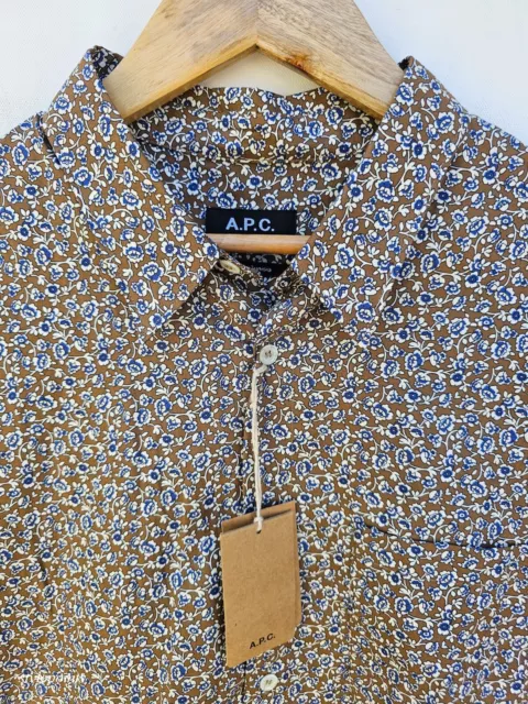 NEW A.P.C. Shirt (2XL) Brown Ornate Patterned Chemise Clement Marron