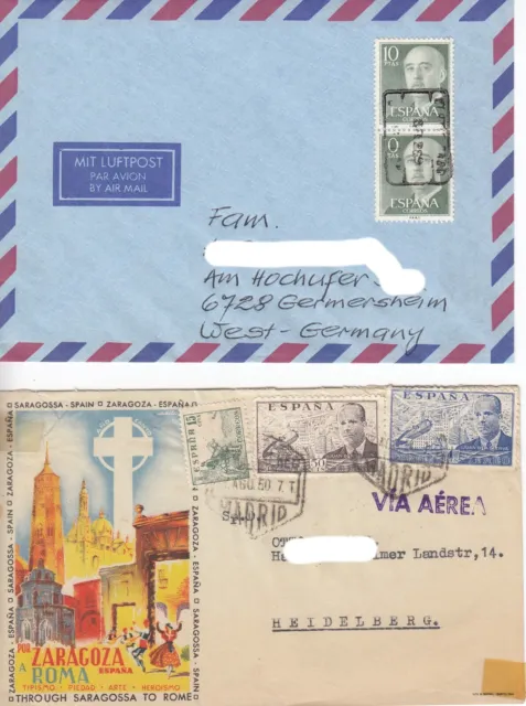 Spanien 4 alte Luftpostbriefe mit buntem Porto