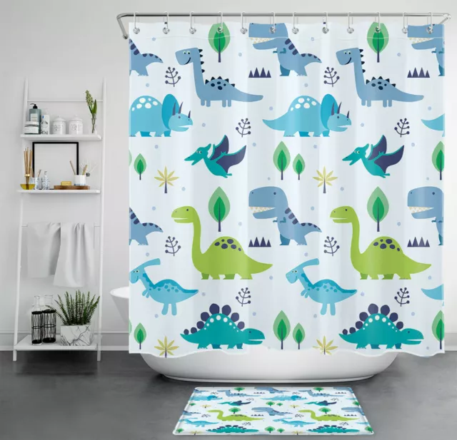 Cartoon Dinosaur Shower Curtain Cute Kids Funny Animal Bathroom Accessories Set