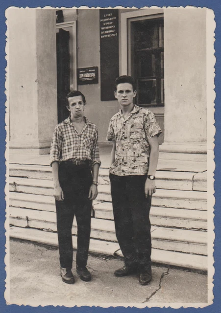 Handsome Guys with Wristwatches by the Steps, Love Gay Soviet Vintage Photo USSR