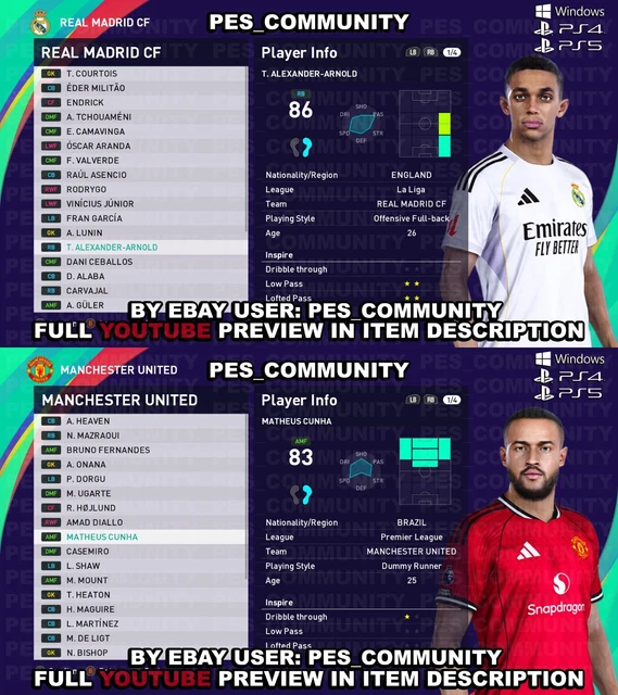 PES 2021/2020 - Stagione 2026 Opzione Originale File Patch Aggiornamento Per PS4/PS5
