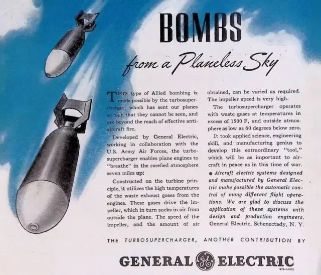 1943 General Electric Turbo Supercharger Planes Original Print Ad WWII 11.5x8"