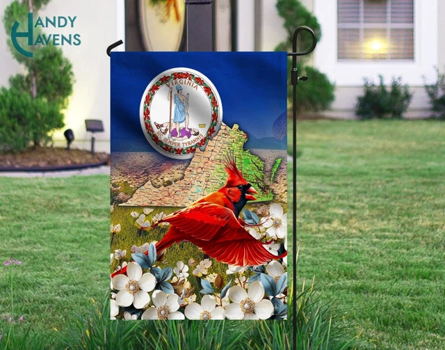 Virginia State Flag Cardinal and Dogwood Flower Garden House Flag Gift