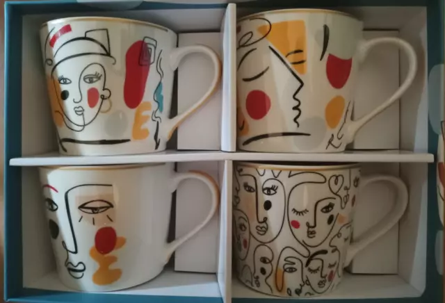 Coffret Eva 4 mugs tasses pour café  thé déjeuner neuf 35cl  Visages Picasso