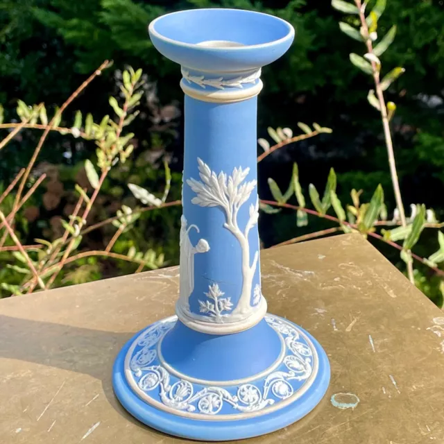 Late Victorian Wedgwood Pale Blue Jasper Dip 7 in. Pillar Candlestick