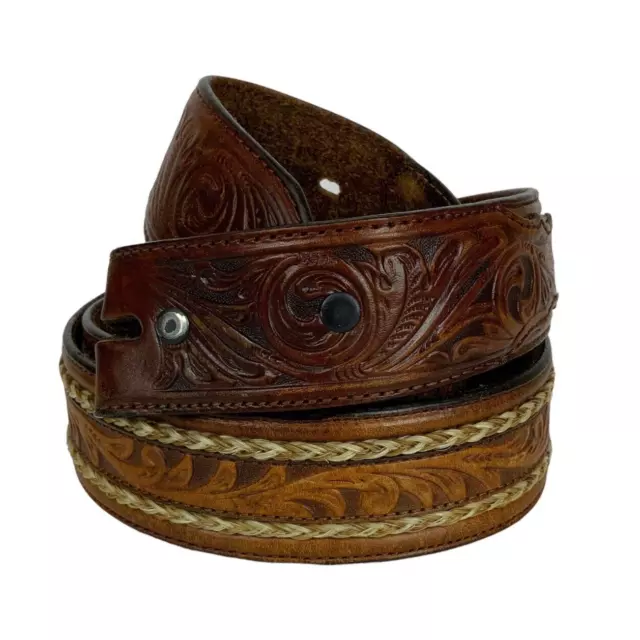 Justin Western Belt Mens Size 36 Brown Hand Tooled Leather Vintage Cowboy Rodeo