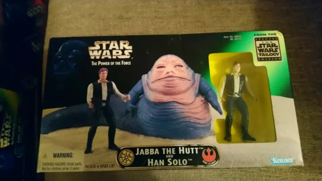 Star wars the power of the force jabba the hutt and han solo figures