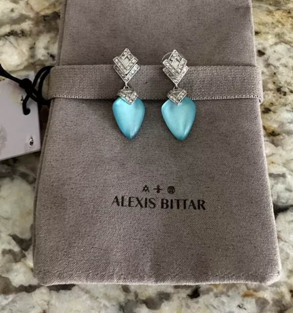 100% Authentic Alexis Bittar Small Blue Lucite & Crystal Baguette Earrings