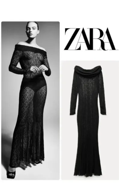 ZARA NEW WOMAN Zw Collection Off-The-Shoulder Lace Dress Black Ref:4437/273  Xs-S £50.00 - PicClick UK