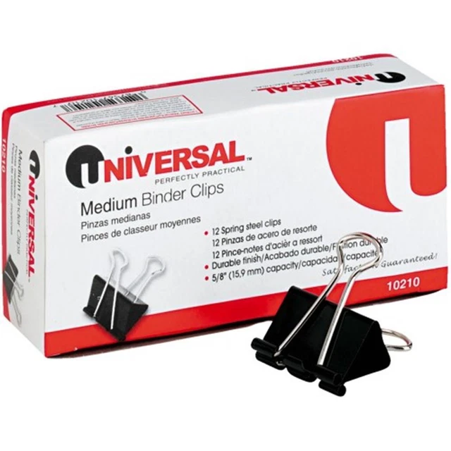 Universal Medium Binder Clips, Steel Wire, 5/8" Cap, 1-1/4" Wide-Black/Silver, 1